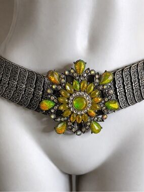 Statement Vintage Stretch Belt with Iridescent Stones
